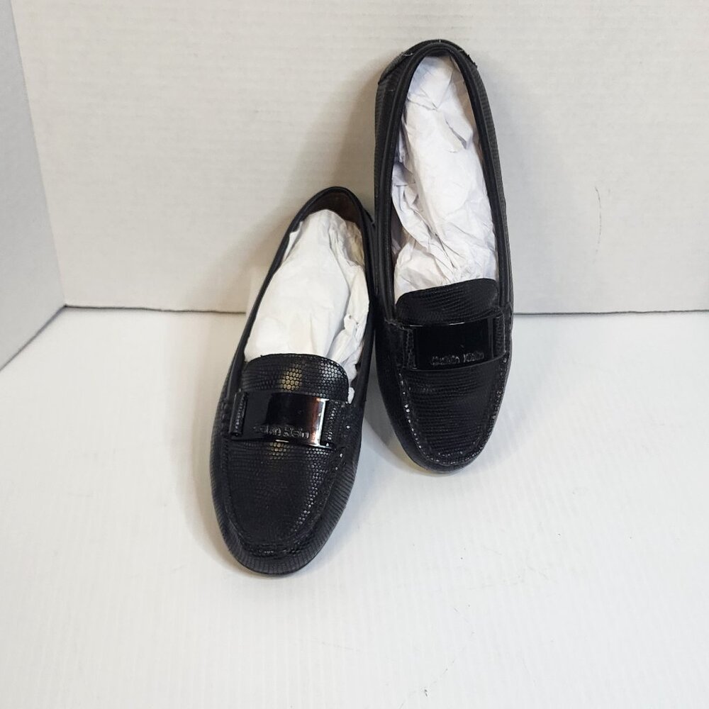 CALVIN KLEIN Lisette Black LIzard Leather Loafers Sz 6